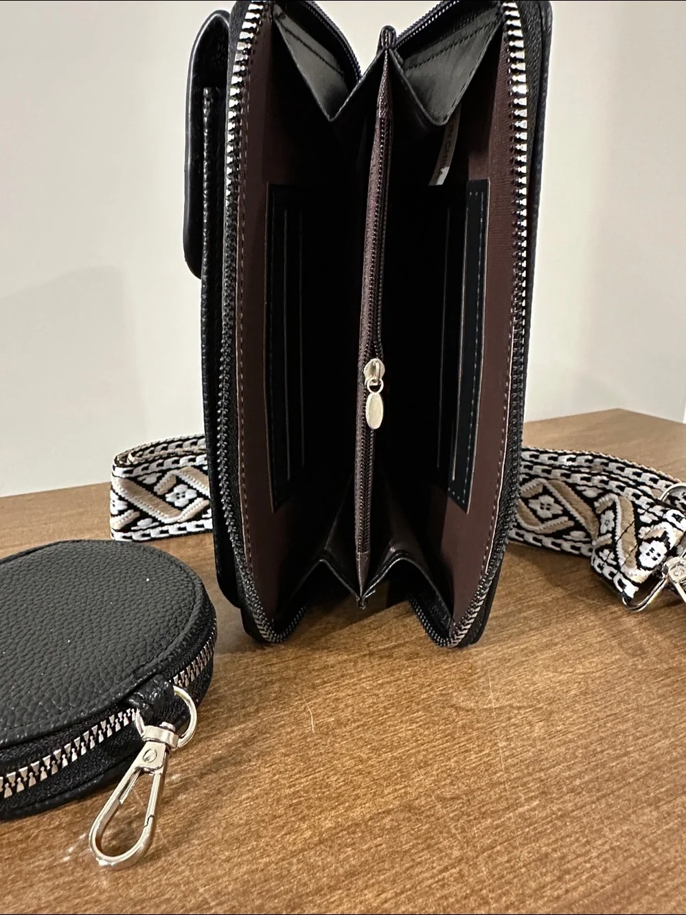 Black Crossbody Phone Bag with Detachable Coin Pouch
